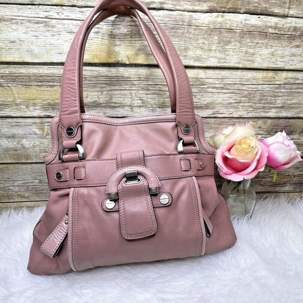 B. Makowsky Dusty Rose Pink Leather Buckle Accent Purse Shoulder Bag Tote